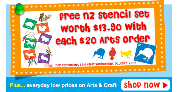 FREE NZ Stencil set worth $13.90 with each $25 Arts and Craft Order... Shop now